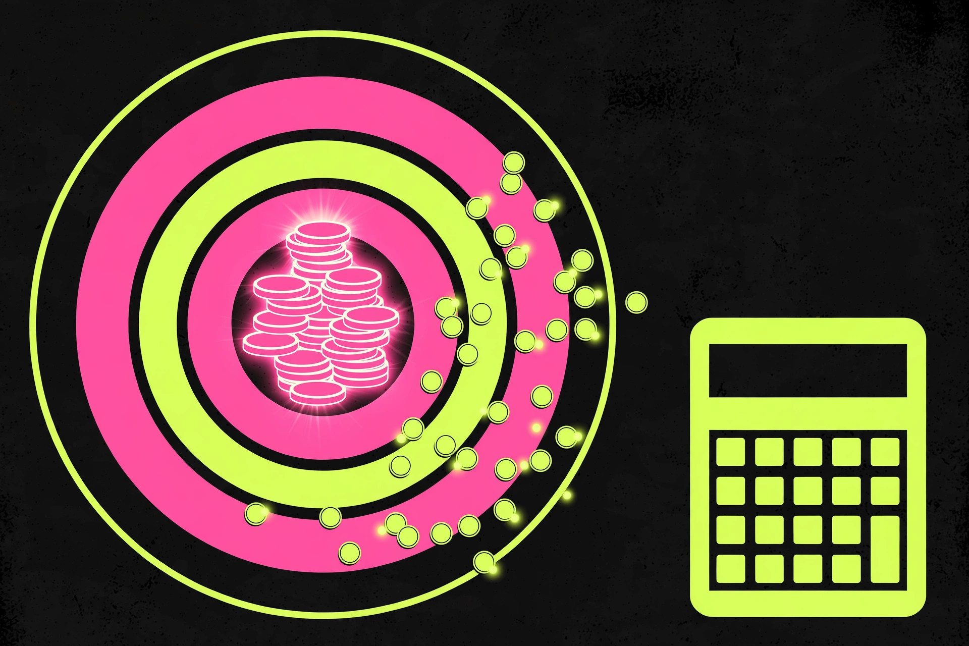 Illustration of a target with coins in the bullseye and a calculator nearby