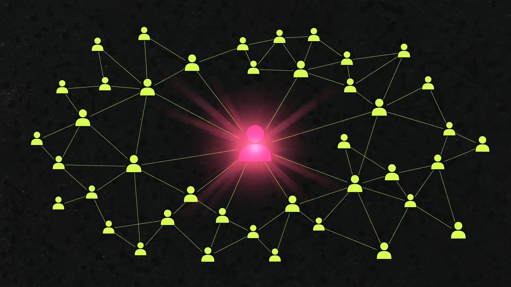 Illustration of a network of connected people nodes with referrals spreading like a constellation