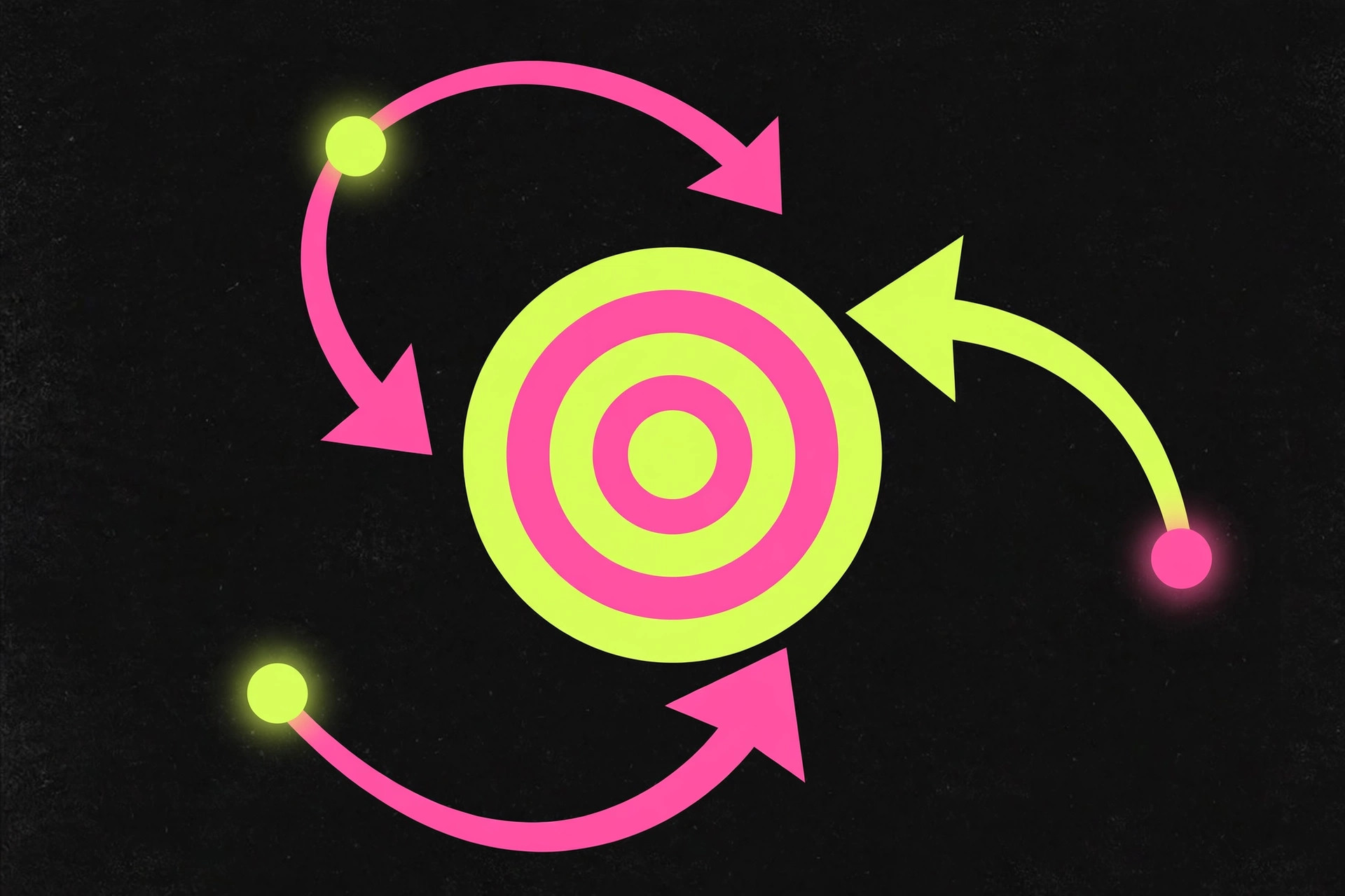 Illustration of a bullseye target with arrows boomeranging visitor dots back to the center