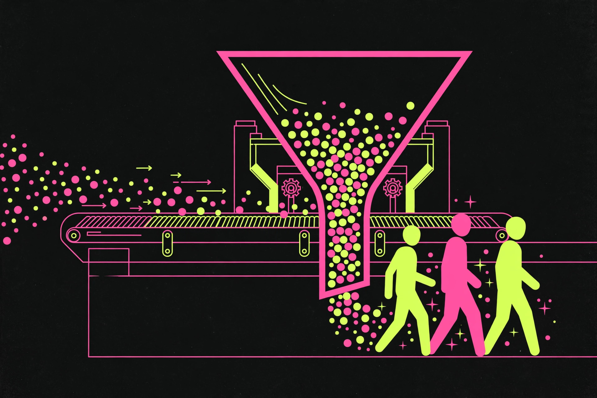 Illustration of an abstract machine turning website visitors into customers